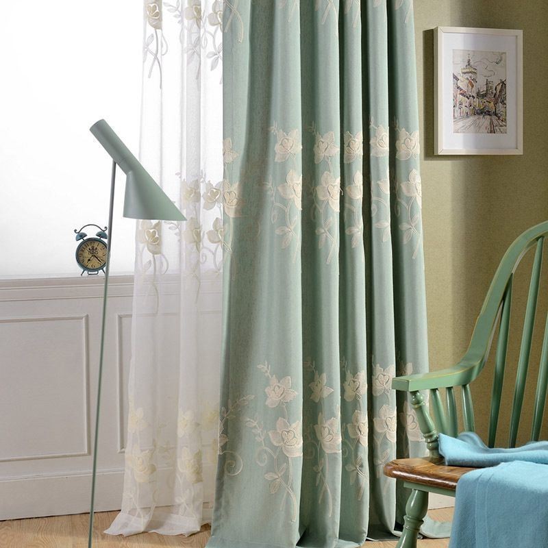 Cotton Linen Blackout Curtains Nordic Flowers Embroidered