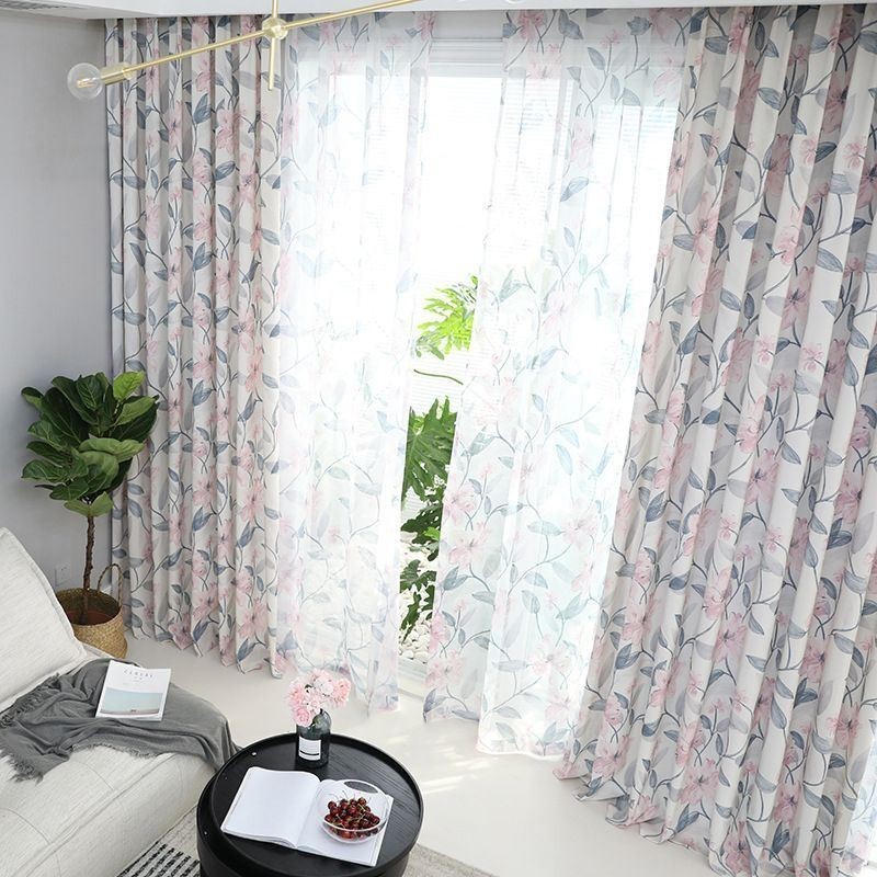 Cotton Blackout Curtain Made to Measure Curtain Nordic Style Plant Print For Living Room Bedroom