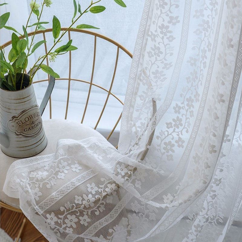 French Lace Floret Voile Sheer Curtain Made to Measure Curtain Panel Balcony Living Room One