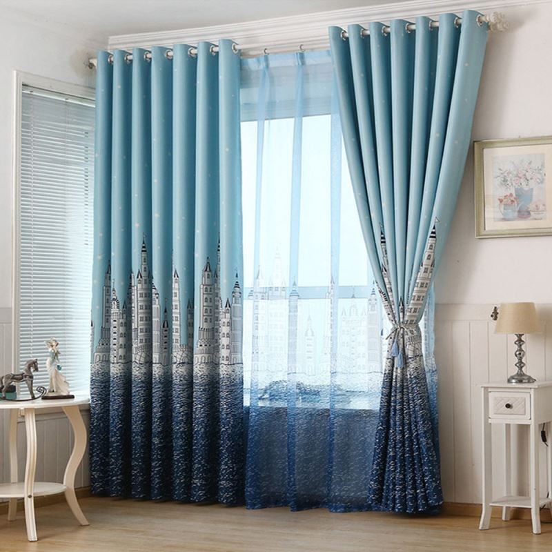 Castle Printed Blue Curtain Made to Measure Curtain Nordic Popular Bedroom Kid's Room Fabric