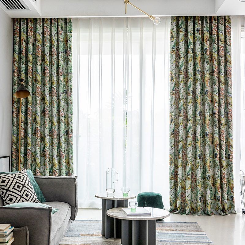 Curtain Made to Measure Curtain Oil Painted Leaves American Printed Blackout Curtains