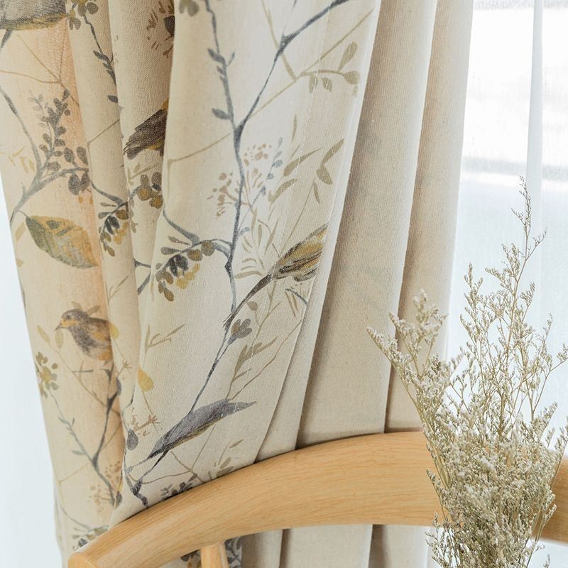 Nordic Linen Blackout Curtain Made to Measure Curtain Plant Printed For Living Room Bedroom