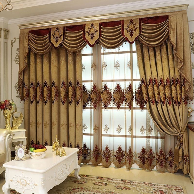 Chenille Blackout Curtain Made to Measure Curtain European Flower Embroidery For Living Room Bedroom