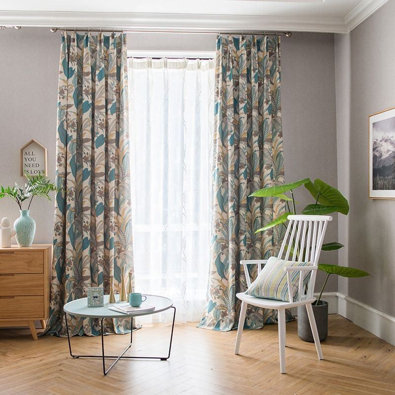 Nordic Blackout Curtains Cotton Plant Printed For Living Room Bedroom