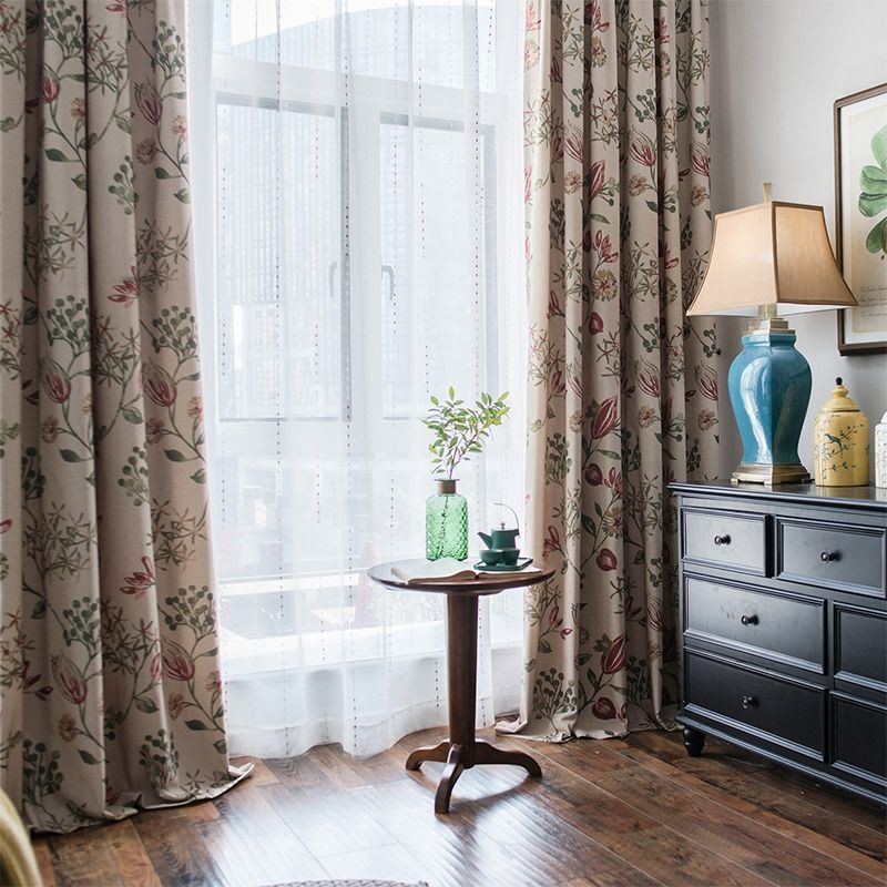 Nordic Cotton Linen Blackout Curtain Made to Measure Curtain Plant Printed For Living Room Bedroom