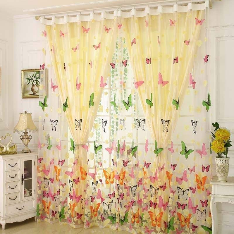 Rural Romantic Sheer Curtain Made to Measure Curtain Colorful Butterflies Printing Environmental Protected Breathable Fabric