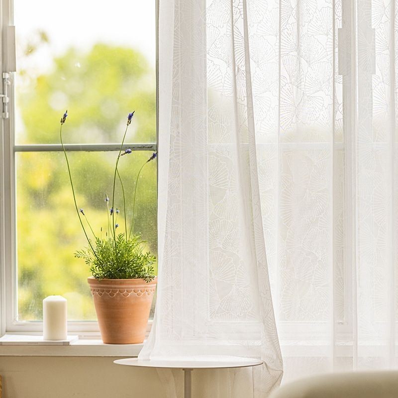 Modern White Sheer Curtains Leaf Tulle For Living Room Bedroom