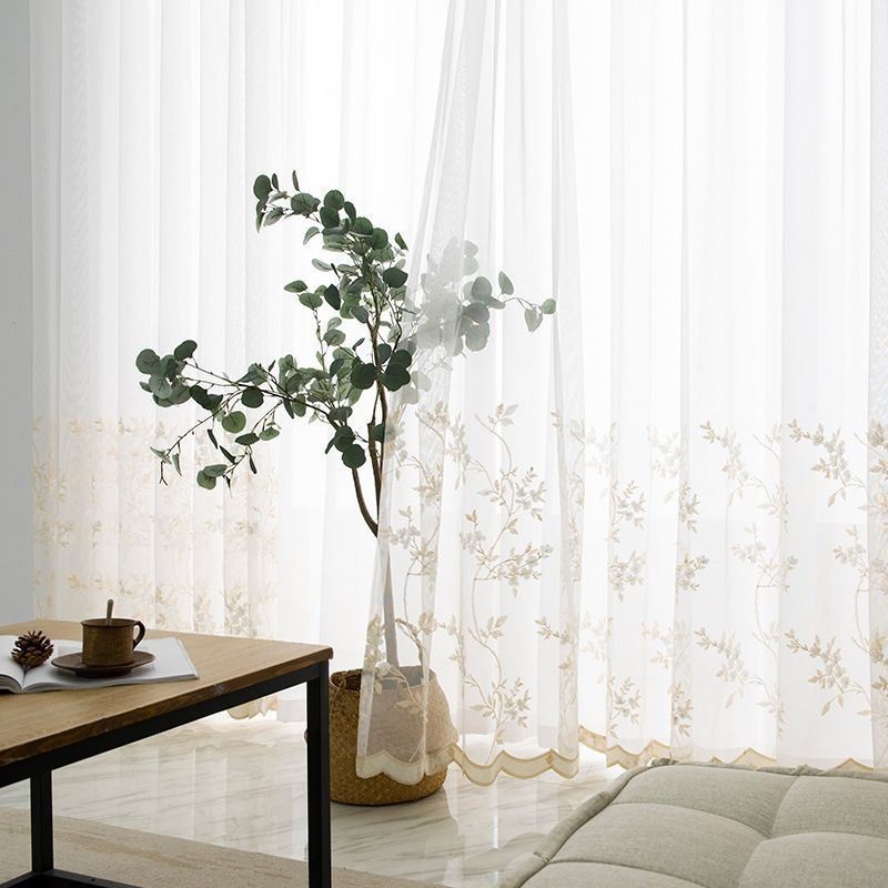 Embroidered Sheer Tulle Curtains Plant Voile Curtain Made to Measure Curtain For Living Room