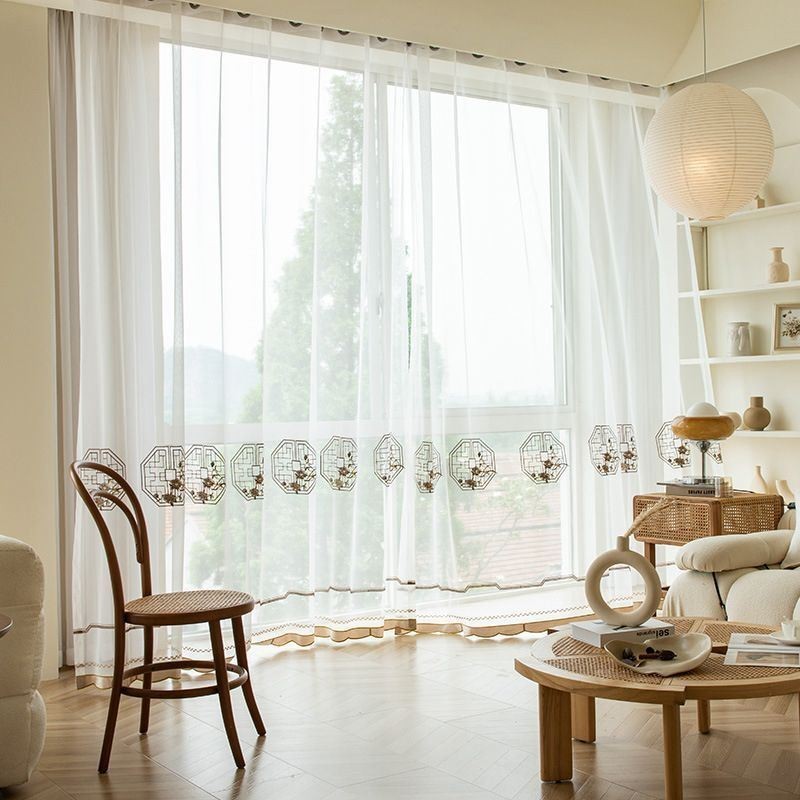 Luxury White Sheer Curtain Made to Measure Curtain Embroidered High Grade Tulle