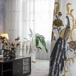 Peacock Embroidery Tulle Curtain Made to Measure Curtain European Luxury Sheer Voile Living Room