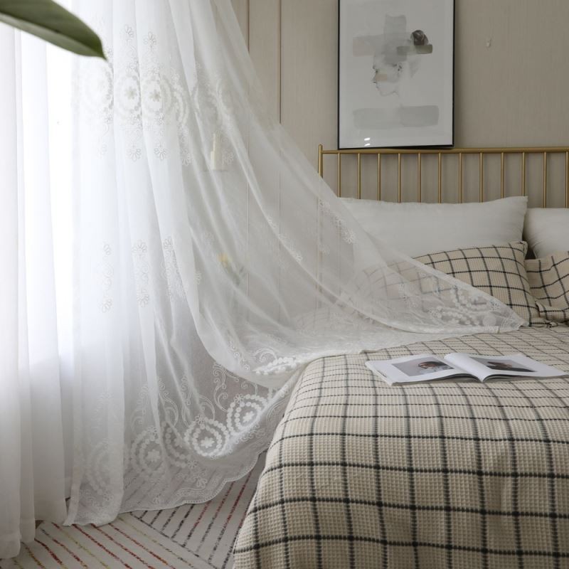Breathable Sheer Curtain Made to Measure Curtain White All match Embroidery Living Room