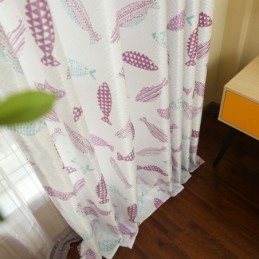 Semi Blackout Curtain Made to Measure Curtain Fish Printed Kids Room Living