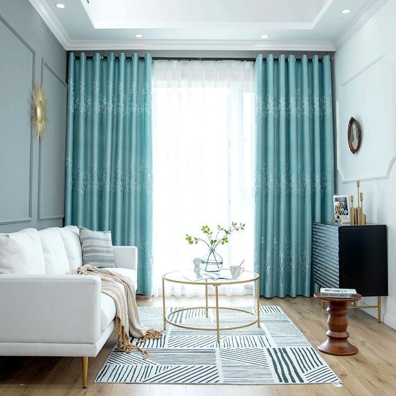 Nordic Style Tree Pattern Curtains Satin Jacquard Living Room Bedroom