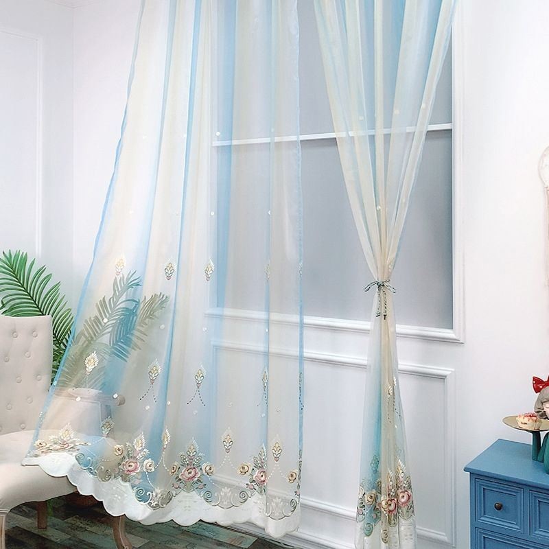 Floral Embroidery Sheer Curtain Made to Measure Curtain Graceful Tulle Drape For Living Room