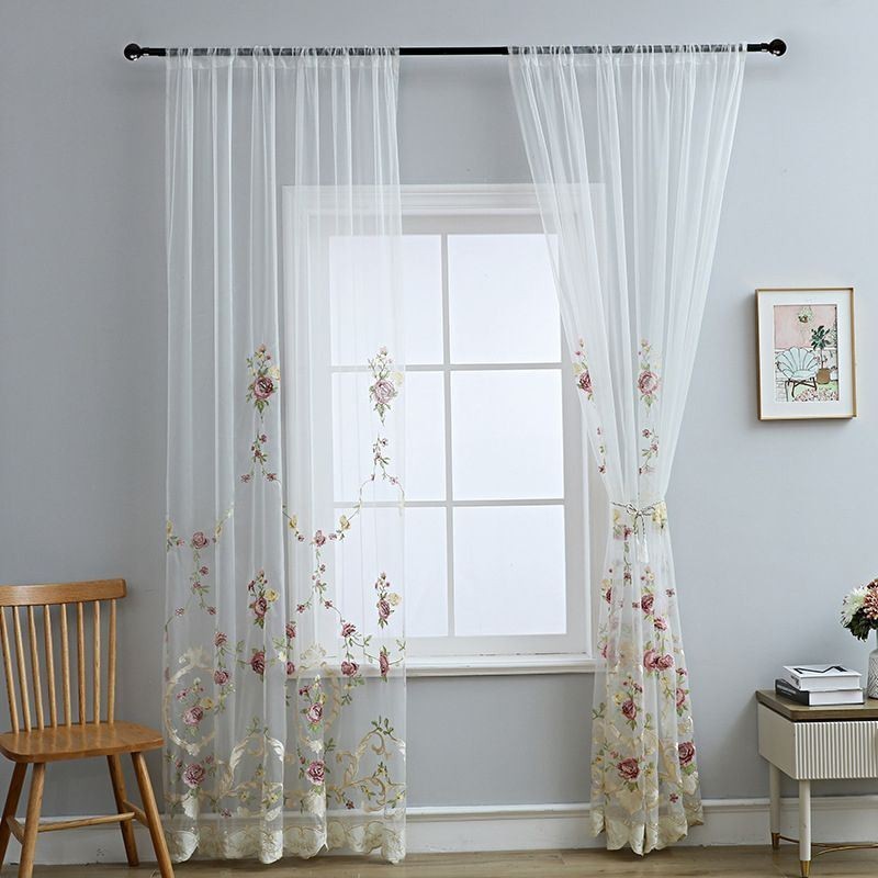 European Embroidered Tulle Curtain Made to Measure Curtain Floral Voile Sheer Living Room