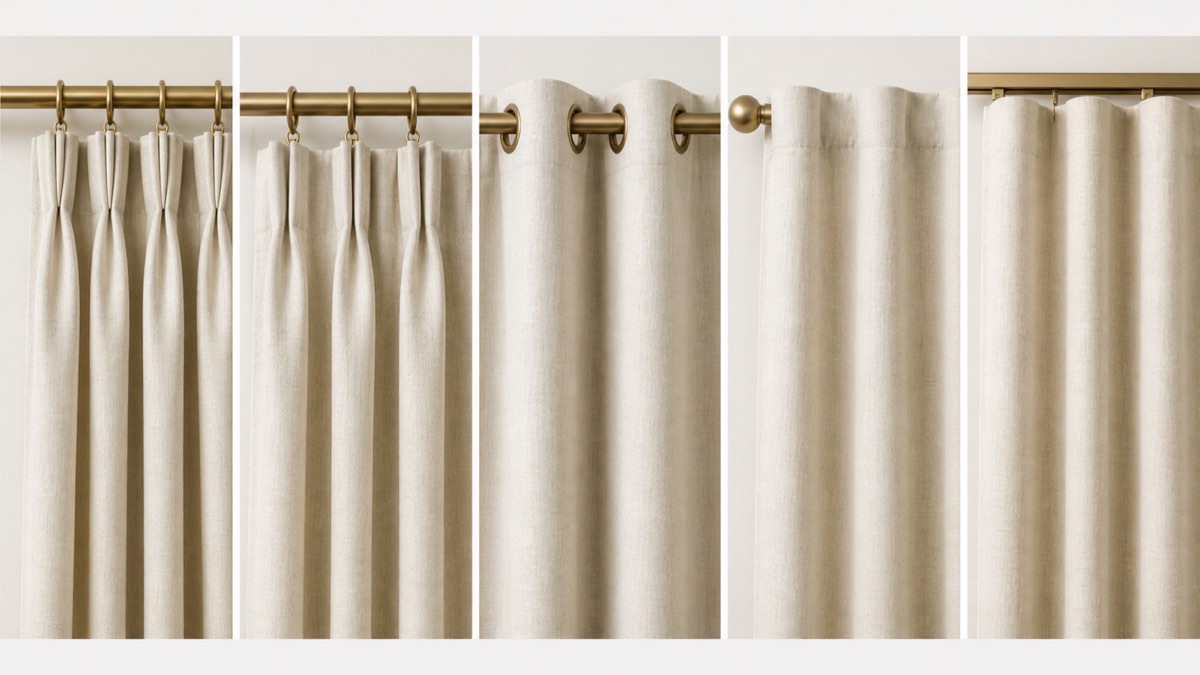 Real curtain header constructions on rods, rings and a track