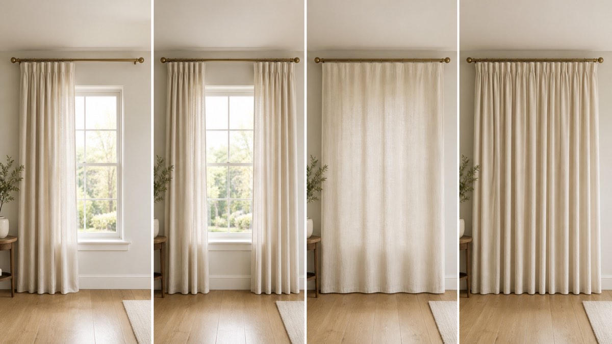 Real comparison of single panels, split panels and curtain fullness